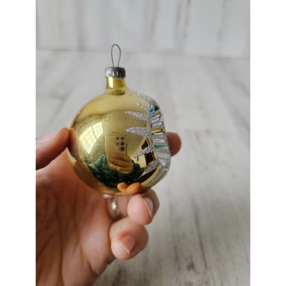 Vintage gold indent glitter silver ball ornament Xmas tree - Picture 5 of 9